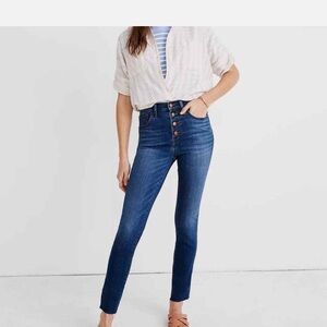 Madewell High-Rise 10 in. Button-Fly Skinny Jeans in Dark Blue Wash